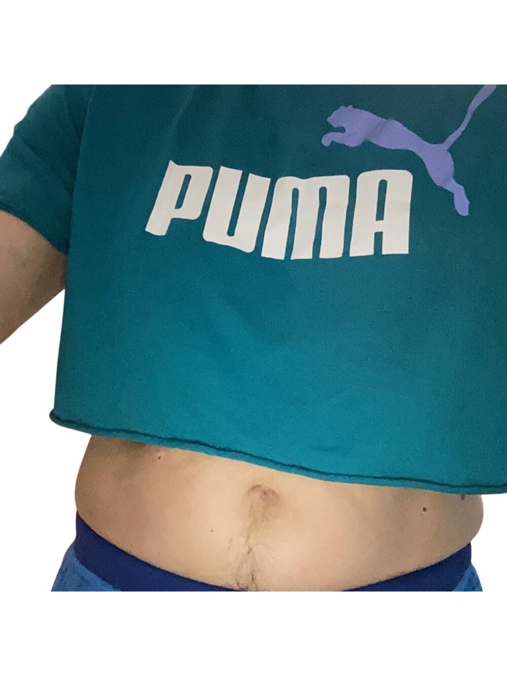 Puma Teal Cropped T-Shirt*Crop Top*Logo Print*XL*Gay*Femboy* Cotton Blend*EUC